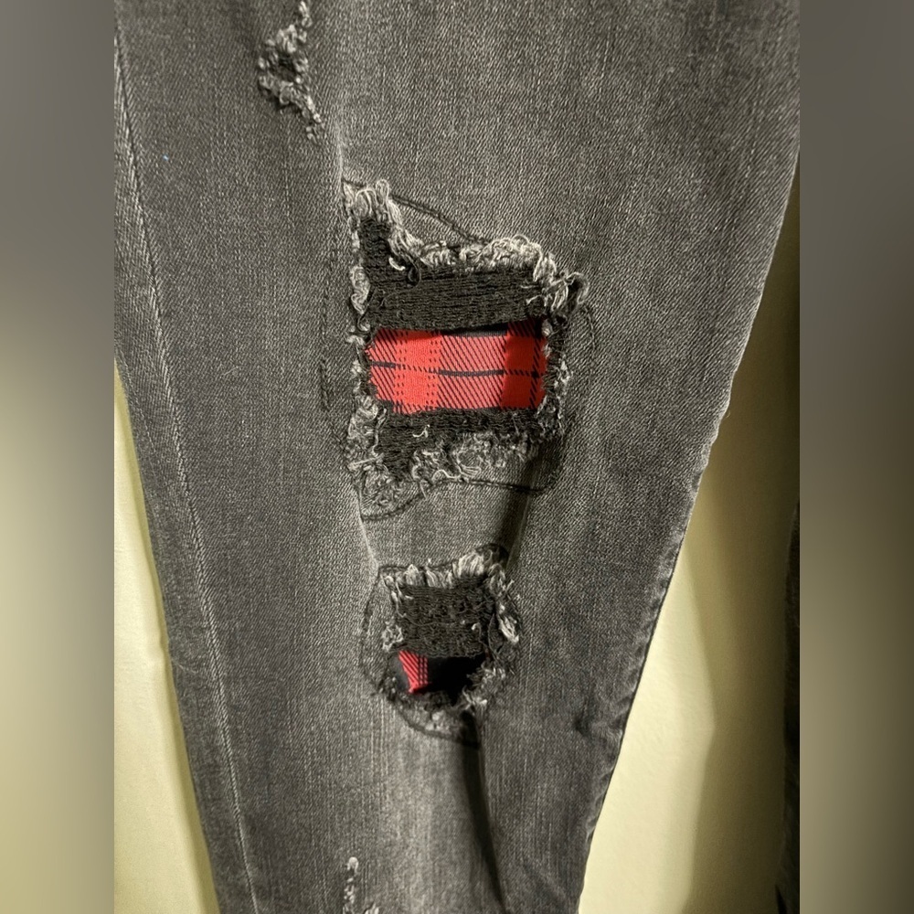 Judy Blue Jeans Womens 9/29 Skinny Fit Distressed Buffalo Plaid Dark Gray Wash - Picture 3 of 8